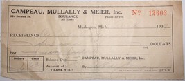 Vintage Campeau Mullally &amp; Meier Inc Muskegon MI Receipt 1939 - $4.09 CAD