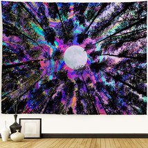 Tapestry for Bedroom Aesthetic Fantacy Moon Tapestry Forest Tree Colorful Wall H - £26.89 GBP