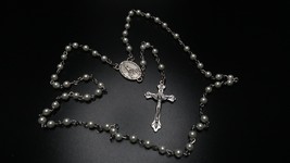 Vintage Silver Faux Pearl Ornate Design Lady of Fatima Christian Rosary - £15.50 GBP