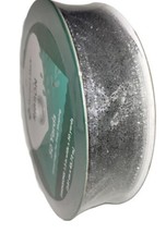 1.5 inch x 50 Yards Wired Edge Premium Ribbon, Silver Glitter Christmas ... - $19.97
