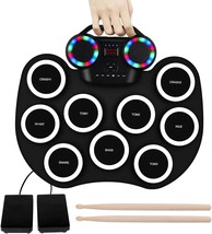 Electric Drum Set, 9 Drum Pad Electronic Drum Set, Kids Drum Set With, White - $64.99