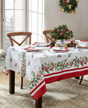 ELRENE Perfect Holly Double Border Tablecloth, 60&quot; x 120&quot; NEW - £15.89 GBP