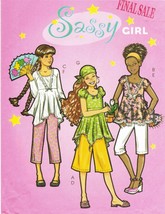 Sassy Girl&#39;s Handkerchief Hem Tops Gaucho Capri Pants Scarf Sew Pattern 7-14 - £11.16 GBP