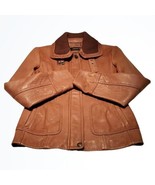 Jones New York Tan Soft Leather Bomber Jacket Size M Medium - £125.73 GBP
