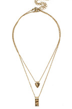 Layered Double Chain Necklace with Semi Precious Stone Charms 18k Gold - £11.83 GBP