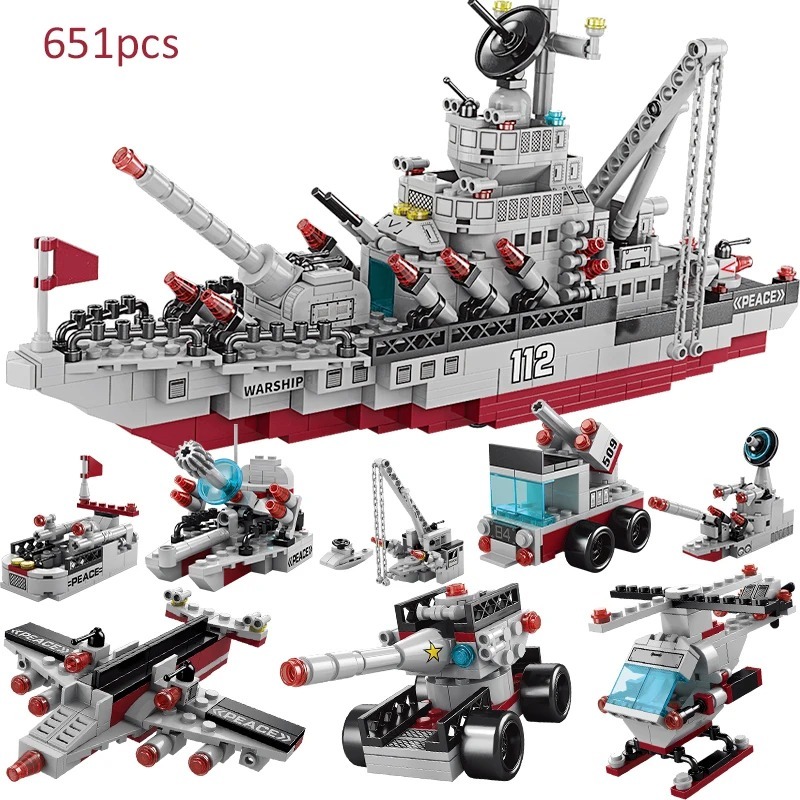 651pcs Warships Ship SWAT Building Blocks Vehicle Car Helicopter Robot B... - $56.99