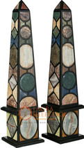 42&quot; Paire d’obélisques en marbre noir spécimen italien Pietre Dure Mosaic... - £13,111.28 GBP
