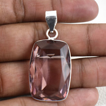 925 Sterling Silver Pink Amethyst Handmade Bezel Pendant Necklace Women PS-2326 - £46.26 GBP