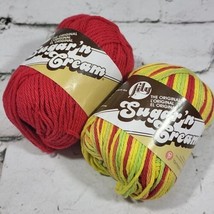 Lily Sugar &#39;n Cream Yarn Lot Of 2 Skeins Red Peace Yellow Stripes  - £7.76 GBP