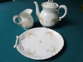 CARLSBAD AUSTRIA ANTIQUE TEAPOT TRAY AND CREAMER 3 PCS 1800s original - $173.25