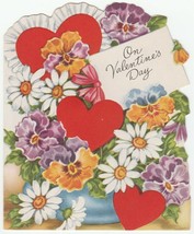 Vintage Valentine Card Flowers Hearts Daisies Pansies A-Meri-Card 1950&#39;s - £6.11 GBP