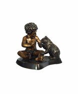 Bronze Boy Sitting with Cat Sculpture
