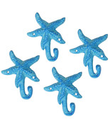 Pack Of 4 Cast Iron Rustic Blue Starfish Sea Stars Wall Hanger Coat Towe... - $34.44 CAD
