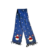 Scarf Muffler Embroidered Snowman Heavy Knit Blue with Fringe Patriotic ... - £18.36 GBP