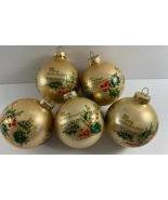 Lot 5 Vintage Gold Glass Merry Christmas Glitter Etched Christmas Ball O... - £31.04 GBP