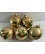 Lot 5 Vintage Gold Glass Merry Christmas Glitter Etched Christmas Ball O... - $39.59