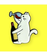 Fun Cat with Wine Bottle Brooch - Quirky Enamel Lapel Pin - $6.93