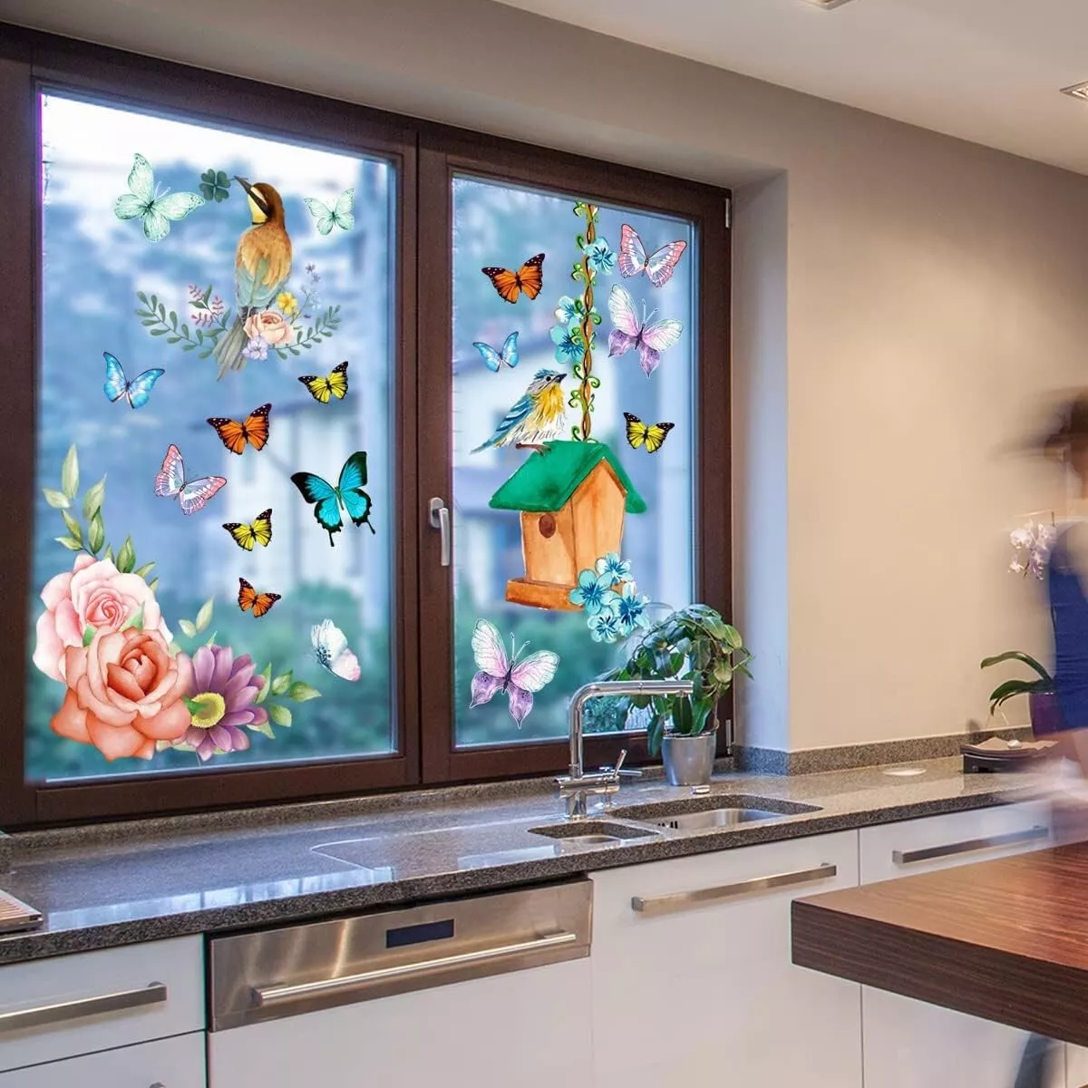 HaoFuJi Window Sticker Flower Bird Decorative Stickers Anti Collision St... - $377.41 MXN