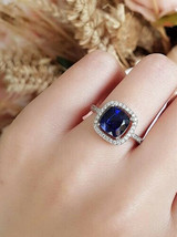 1.50Ct Cushion Cut Blue Saphire 14K White Gold Over Women&#39;s Wedding Pretty Ring - £62.96 GBP