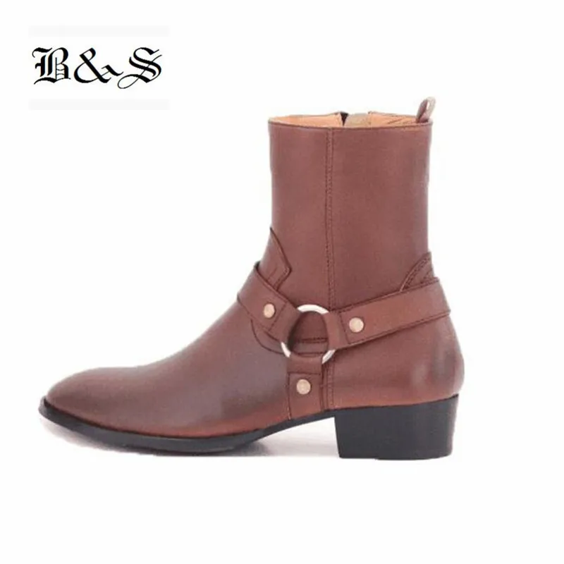 Treet 2019 wedge 4cm sole retro cow leather buckle strap harry boots pointed toe cowboy thumb200