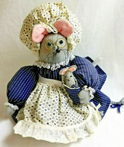  Handmade Felt Ms Mouse &amp; Baby Plush Stuffed Toy Huggable Lovable Gray Blue 14&quot; - £53.54 GBP