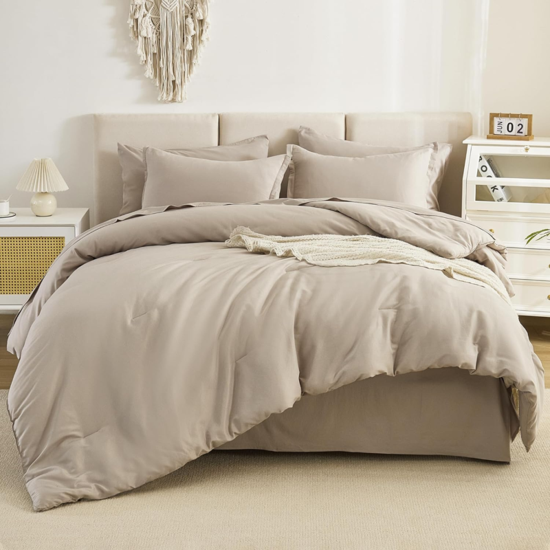 Litanika Comforter King Size Set Oatmeal - 7 Pieces Bed in a Bag King Beddding C - £71.38 GBP