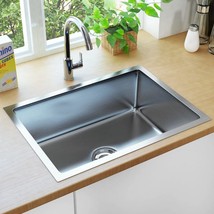 vidaXL Handmade Stainless Steel Kitchen Sink - 32x18 inches, Single Bowl - €132,62 EUR