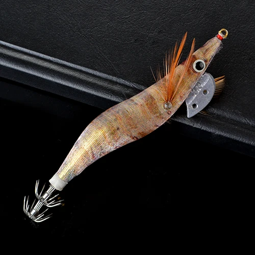 FISH KING  Squid Lure  Wood Shrimp Squid Hook Jigs Jigging Artificial Baits 3D E - £48.23 GBP