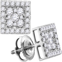 10kt White Gold Womens Round Diamond Square Cluster Stud Earrings 1/2 Cttw - $500.00