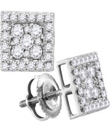 10kt White Gold Womens Round Diamond Square Cluster Stud Earrings 1/2 Cttw - $692.36 CAD