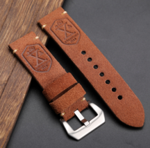 Premium Italian Suede Leather Handmade Watch Strap 20mm Flottiglia Brown Silver - £21.03 GBP