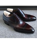 Handmade men&#39;s Brown Color Cap Toe  Leather Shoes Men Lace up dress Form... - £125.62 GBP