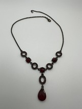 Vintage Red Rhinestone Y Necklace by AVON 17.5 inches NB2 - $16.83