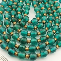 BEAUTIFUL OLD Antique Style Green GLASS BEADS Necklace 9MM - $56.14 CAD