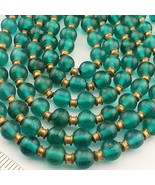 BEAUTIFUL OLD Antique Style Green GLASS BEADS Necklace 9MM