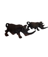 2 Large Hand Carved African Wooden Rhino Rhinoceros Statue Sculpture - £44.29 GBP