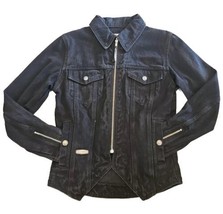 Harley Davidson Black Denim Jacket Women’s XS Zip Up Embroidered NWT - $79.15