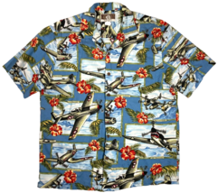Kalaheo Hawaiian Shirt Medium Wwii Fighter Planes Bombers Floral Military Usa - £19.46 GBP