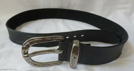 Black Belt with Hammered Silver Buckle Man made and Leather Size S/M - £7.86 GBP