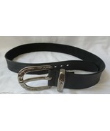 Black Belt with Hammered Silver Buckle Man made and Leather Size S/M - £7.85 GBP