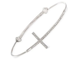 Sterling Silver Sideways Cross Bangle Bracelet - £371.08 GBP