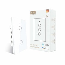 Moes 2.4Ghz Wifi Wall Touch Smart Switch White 2 Gang, 3 Way Multi-Control, - £29.84 GBP