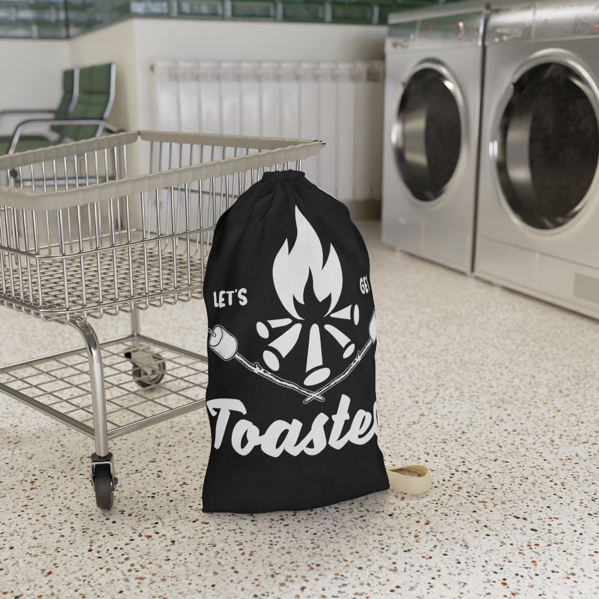 Custom Woven Campfire 'Let's Get Toasted' Laundry Bag with Shoulder Strap - $31.93 - $42.23