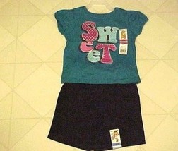 Garanimals Toddler Girls Outfit 24 Month Turquoise Sweet Shirt Black Shorts New - £7.87 GBP