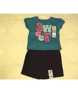 Garanimals Toddler Girls Outfit 24 Month Turquoise Sweet Shirt Black Sho... - £7.86 GBP