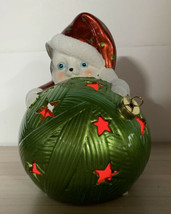 Large Cat on Lit Green Ball of Yarn Christmas Ornament - £11.95 GBP