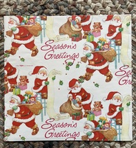 Vintage 80s Artfaire Season&#39;s Greetings Santa Christmas Holiday Gift Wrap Sheet - £3.99 GBP