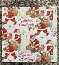 Vintage 80s Artfaire Season&#39;s Greetings Santa Christmas Holiday Gift Wrap Sheet - $5.00