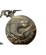 Quartz Pocket Watch &#39;Fishing Paradise&#39; with Fantasy Medal Design - $23.17