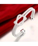 925 Sterling Silver Love Knot Cuff Open Bangle Fashion Mesh Bracelet - £11.77 GBP